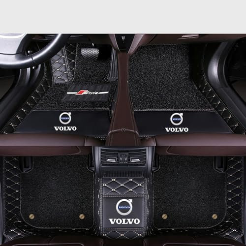 Nach Maß Auto Fussmatten für Volvo EX30 2024 PU Leder Auto Fußmatten Wasserdicht rutschfest Allwetterschutz Benutzerdefinierte Automatten, Double Layer-Black Gold
