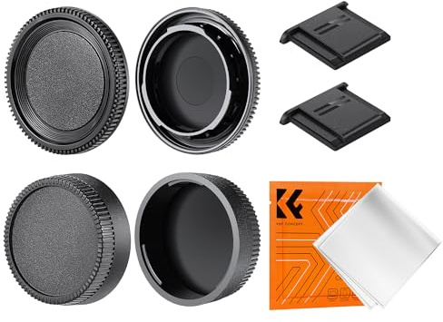 K&F CONCEPT Kit 2 Tappi F-Mount Compatibile con Nikon, Corpo e Obiettivo | Include 2 coperture hot shoe e 1 panno, compatibile con Nikon D5, D850, D750, D5000, D7000 e altri - PC11
