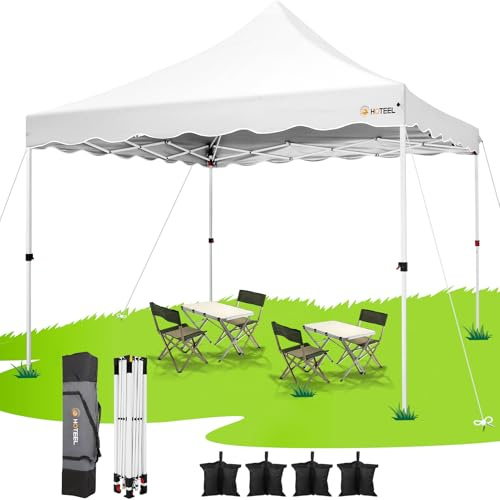 HOTEEL Paviljong 3 x 3 hopfällbar paviljong 3 x 3 vattentät stabil med 4 sandsåckar, hög topp, UV-skydd 50 festtält, trädgårdspaviljong, för camping, evenemang, trädgård, stålram, vit