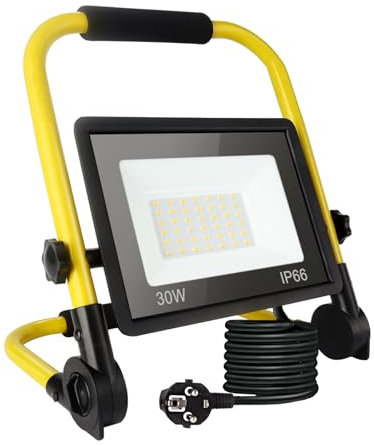 Faretto Led da Cantiere 30w, Luce Per Cantiere 3240 Lm, Luci da Lavoro Portatile, Luce Bianca Diurna 6000k, Spina Ue Impermeabile Ip66, Luci da Cantiere con Cavo da 3,5m Per Officina, Garage, Giardino