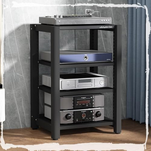 IMUNKT 4-lagiger HiFi-Audioschrank AV-Regal TV-ständer Audio-Video-Komponentenschrank Bodenstehender Plattenspielerständer Für Theater(Black,60x50x85cm-4Tier)