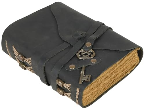 GlobeeCraft Vintage Leder Reisetagebuch Schwarz mit Schloss Baumwollpapier Lederbuch zum Reinschreiben 18x13 cm Ideal für Schreiben Reisen und persönliche