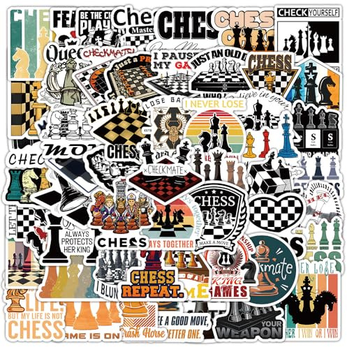 50 Stück Schach Aufkleber für Laptop Kinder Autos Motorrad Gepäck Koffer Computer Fahrrad Skateboard Telefon Gitarre Helme,Chess wasserdichte Sticker Set für Teenager Erwachsene