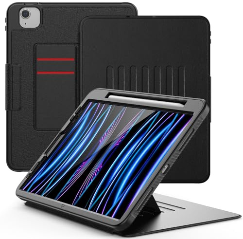 SEYMAC Case for iPad Pro 11 Inch 2022/2021/2020/2018 (4th/3rd/2nd/1st Generation), Protective Case with Automatic Sleep/Wake Magnetic Closure, Card Slots, Multi-Angle Stand and Pen Holder, Black