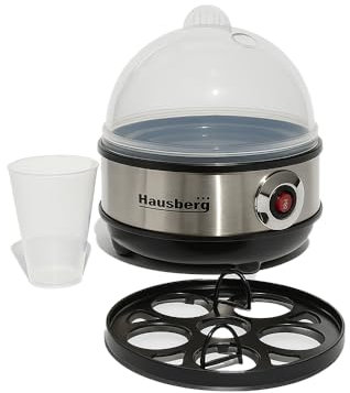 Hausberg Electric Egg Boiler – Boils 7 Eggs – Auto Shut-Off, Buzzer Alarm, Non-Stick Plate, Stainless Steel Housing, Removable Lid – 350W – Fast Breakfast Maker