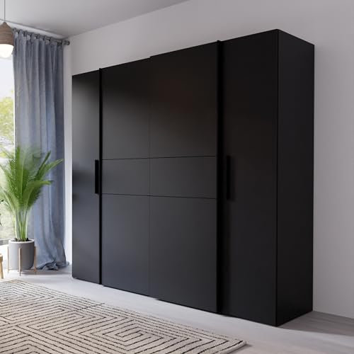 Forte KALIXTUS Armadio 200 moderno con ante sospese a 4 ante, in legno nero opaco, larghezza 200,1 cm x altezza 190,5 cm, profondità 61,2 cm