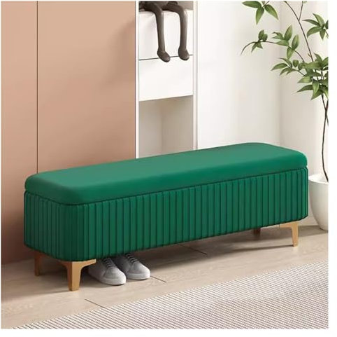 Generico Panca Contenitore in Velluto di Lusso - Seduta Imbottita per Ingresso con Cerniera di Sicurezza, Elegante Baule portaoggetti Verde per Scarpe e Decorazioni per la casa, Sgabello da Divano da