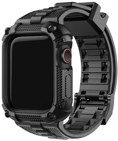 Fullmosa -Fodral och rem kompatibel med Apple Watch 40 mm/44 mm/41 mm/45 mm, serie SE/SE2/8/7/6/5/4, robust rem med skärmskydd/fodral för iWatch, 46mm(S11/10), Silikon