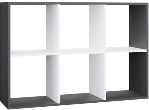 CDF Bücherregal Standregal Würfelregal 2x3 Fächer Raumteiler Spielzeugregal Modernes Büroregal Aktenregal Aufbewahrung Sideboard Kinderzimmer Wohnzimmer 110 x 75 x 30 cm - Anthrazit/Weiß