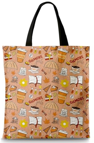 Cumnvulnt Gilmor Girls Stoffbeutel Bedruckt Tragetasche Damen Einkaufstasche Stofftaschen TV Show Merchandise Tote Bag Aesthetic Tragetaschen Baumwolltasche Luke's Coffee Geschenk für Frauen 40x38 cm