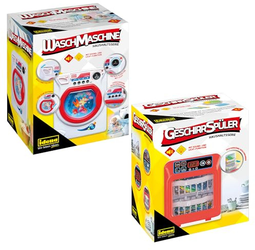 Idena 90377 - Lavastoviglie e Lavatrice con Effetti Luminosi e sonori, Set di Gioco per Bambini con Tante funzioni e Accessori