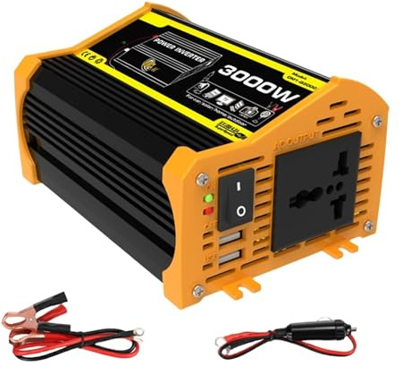 Power inverter Convertitore Di Carica Auto Inverter Di Potenza Portatile A Onda Sinusoidale Modificata Trasformatore Di Tensione Da 3000W CC 12V A CA 110/220V(Black 12V to 220V)