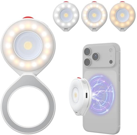TELESIN 2 in 1 Telefono Magnetico Luce per selfie con flash, compatibile con MagSafe, CRI 85+, Luce anulare da 5000 lux per iPhone/Android, luce LED per selfie con modalità flash per Vlog/Foto/TikTok