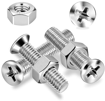 Ezitruz Viti a Testa Piatta in Acciaio Inossidabile M4x8 mm, 60 Pezzi Viti a Testa Svasata e Dadi Croce Bullone Filettatura Completa per la Riparazione della Sedia