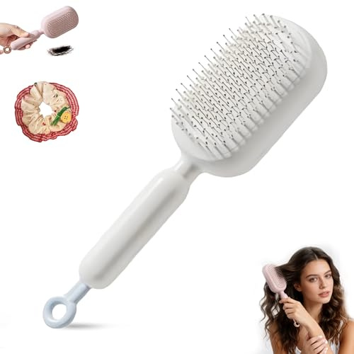 Utdragbar Kudde Massage Kamborste, Självrengöring Hårborste För Kvinnor, Hår Styling Verktyg För Lockigt Vått Torrt Skadat Hår Resa Hem(WHITE)