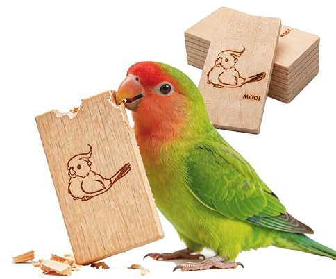 Bird Chew Toys - Natural Pine wood Foraging & Shredding Wood Chips for Beak Trimming - Bird Cage Accessories for Small Medium Birds Parakeets Parrots Conures Cockatiels Finches Lovebirds (16 Pack)