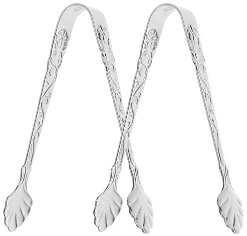 STAHAD Pinces à Glaçons en Acier Inoxydable 11 CM, Lot de 2 Mini Pinces à Sucre Vintage Motif Rose en Relief, Accessoires la Cuisine pour Buffet, Barbecue et Service, Poignée Ergonomique