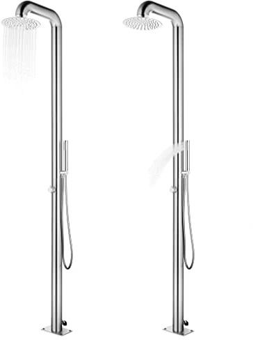 Mokuyary Trädgårdsdusch med grå bas 230 cm rostfritt stål, trädgårdsdusch för camping, trädgård, pool, utomhus -A