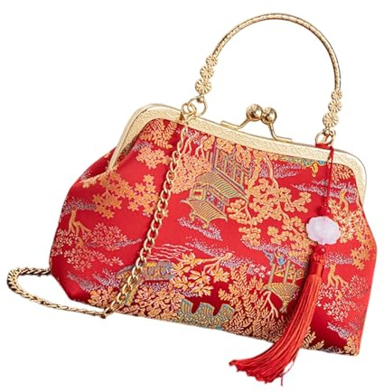 Práctico bolso cruzado bordado de estilo tradicional chino para mujer, bolso de noche para boda, uso diario, bordado, Con cadena de borlas