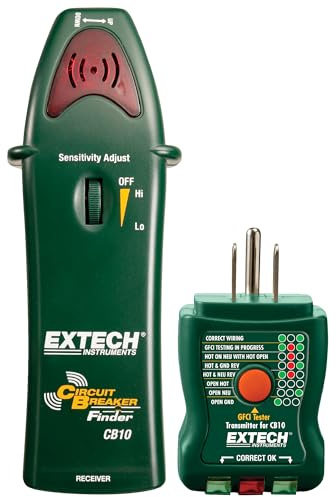 Extech CB10 AC Circuit Breaker Finder and Receptacle Tester - Professional Grade GFCI Outlet Tester for Home & Industrial Use - Pinpoint Breakers and Fuses - Includes 9V Battery and LED Indicators