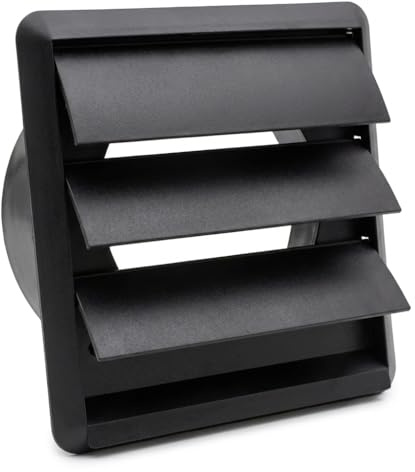 Kair Black 100mm Gravity Wall Vent Grille with Backdraught Shutters | Push-fit installation, Helps prevent backdraughts, Helps block odours and noise and draughts, Suitable for Part F compliance
