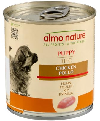 Almo Nature HFC Natural Puppy - Nourriture Humide pour Chiots avec Poulet à l'origine Propres à la consommation Humaine et désormais utilisée pour la préparation des Aliments pour Chiens.
