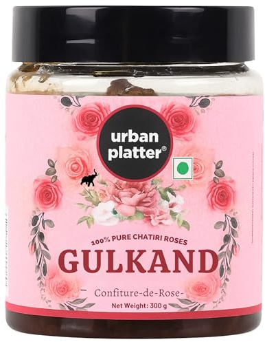 Urban Platter Gulkand | 10.58 Oz/300g | Pure Rose Petal Jam | Sun Dried Rose Blend with Sugar | Natural Cooling Preserves | Made with Chaitri Roses | Perfect for Falooda, Milkshakes, & Desserts