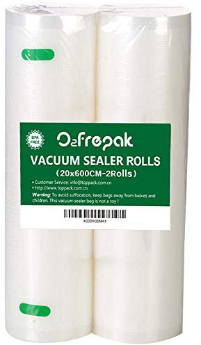 O2frepak 2 Folienrollen 20x600cm Vakuumierrollen für Lebensmittel,BPA-Frei Vakuumierbeutel Sous Vide Beutel Folien für Vakuumierer und Folienschweißgeräte Geeignet (gesamt:1200cm)