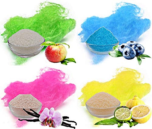4x250g Aromazucker Set mit Geschmack Apfel Heidelbeere Vanille Zitrone farbiger Zucker für Zuckerwatte