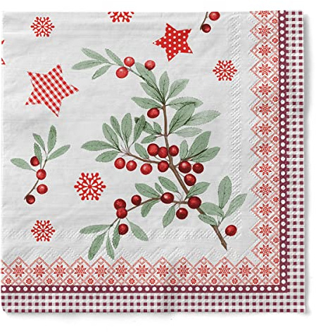 Sovie HORECA Weihnachtsserviette Country Xmas aus 3-lagigem Tissue, Einweg Serviette Weihnachten Adventszeit, ideal für Weihnachtsfeiern, Papierserviette 40 x 40 cm,100 Stück