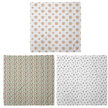 ABAKUHAUS Unisex Bandana, Stripes gepunktete Linien Motiv Bunte Blumen Detaillierte Monochrom Dandelion Muster, 3er Pack, Mehrfarbig