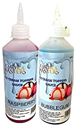 Raspberry and Bubblegum Ice Cream Topping Flavour Sauce 2Pack Bundle Syrup Topping Each 625g Squeezy Bottles, Suitable for Vegetarians/Vegans, for Pancake, Cocktails, Waffles and Popcorn