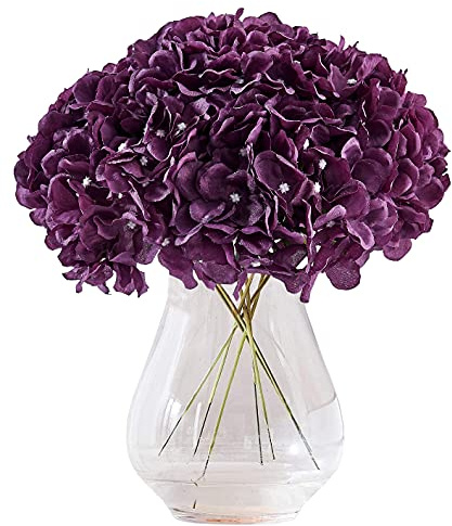 Kislohum Fiori artificiali di ortensia in seta color prugna, teste di ortensia con steli, per centrotavola nuziali, mazzi di fiori, decorazione fai da te, decorazione per la casa, confezione da 10