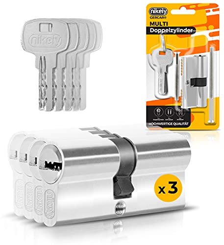 GERCAR 3x Schließzylinder gleichschließend 3 Profilzylinder 40/40 inkl. 15 Schlüssel - 80 mm - Doppelzylinder Türschloss Zylinderschloss gleichschliessendes 3er Set - Länge: 80mm, A:40 B:40