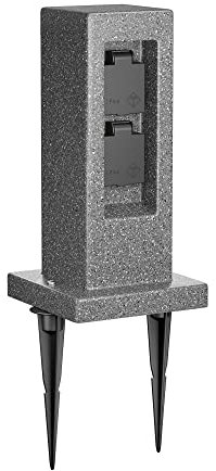 ledscom.de Colonna di presa da giardino POCK con picchetto di terra per uso esterno, IP44, 2 volte, antracite (effetto pietra), angolare, 30cm