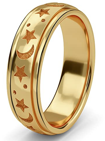Fidgetring – 925 sterling silver ångestringar – spinnringar för kvinnor och män – 360° snurrande roterbar ring för att lindra stress och oro i platina, 18K gult guld vermeil & roséguld plätering, K