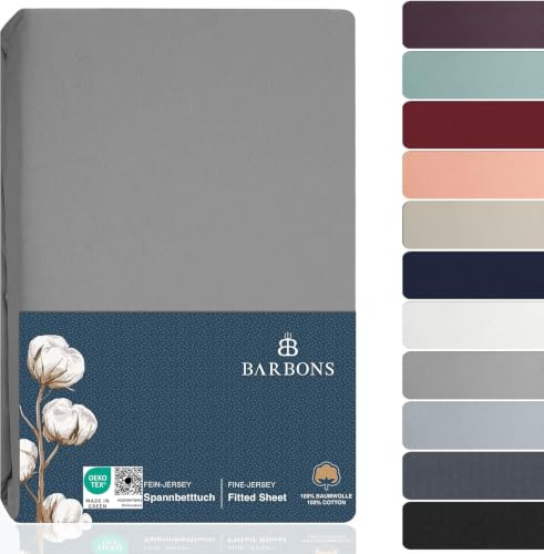 BARBONS - Lenzuola Una Piazza e Mezza Cotone 140x200 cm - Certificato Oeko-Tex, Con Angoli Morbido e Traspirante, Adatto per letto Copriletto, Facile da Lavare Lenzuolo 140 x 200 - Grigio Chiaro