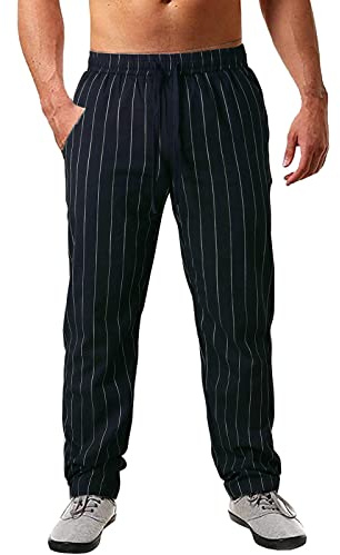 Pantalon Simili Cuir Homme - Pantalon de Sport décontracté en Coton et Lin à Fines Rayures Printemps et été pour Hommes Gants Connectés