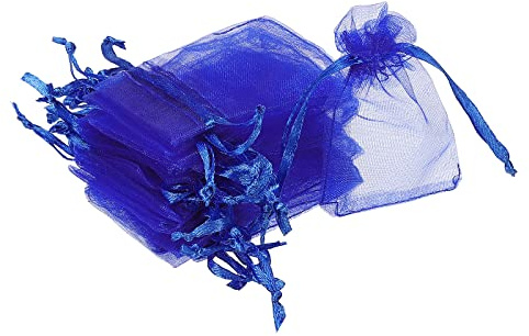 sourcing map 50 Stück Organzasäckchen, 5x7cm Geschenksäckchen Schmuckbeutel Säckchen mit Kordelzug, Organzabeutel für Hochzeit Party Weihnachten Süßigkeiten, Dunkel Blau
