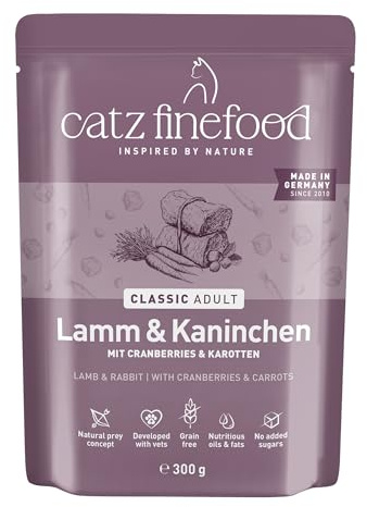 catz finefood N° 11 - Nourriture Humide pour Chat - Agneau et Lapin - Nourriture Humide de qualité supérieure - sans céréales ni Sucre - Haute teneur en Viande (6 sachets de 300 g)