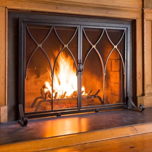 Miuxe Schermo per Caminetto con Ante per Caminetto Legna, Copertura per Caminetto Antivento Pannello Singolo - Dispositivo Parascintille Resistente al Calore per Tappo Decorativo Indipendente
