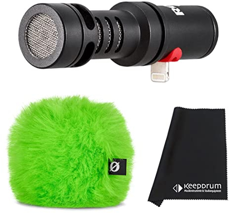 Rode VMML Videomic Me-L Mikrofon für iPhone + WS9 Windschutz Grün + keepdrum Mikrofasertuch