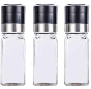Haloppe Grob feine Mahlflasche, manuelle Gewürzmühle, 3 Stück, Gewürze, verstellbare Gläser, Handmühle für Zuhause, Schwarz