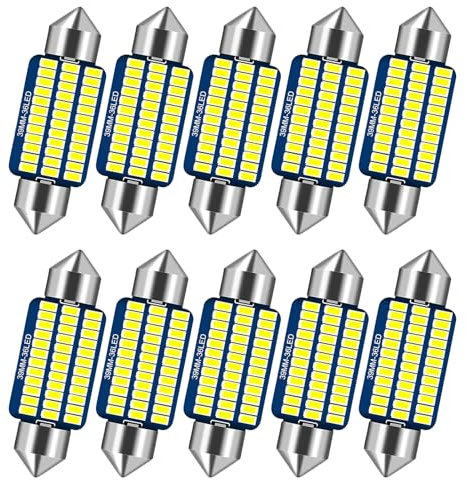 NEOVSUNY LED Innenbeleuchtung Auto, 10 Stück 39MM Auto Innen Beleuchtung, 12V Auto-LED-Glühbirne Innenraum, Canbus Fehlerfrei Innenraumbeleuchtung Birne, Auto LED-Lampe Ambientebeleuchtung, Weiß