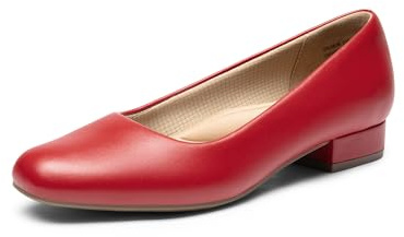 DREAM PARIRS Pumpar för kvinnor, låga tjocka stängda tåklackar för kvinnor, bekväma lediga slip-on finskor för bröllop, arbete, kontor, fest, Röd-pu, 42 EU