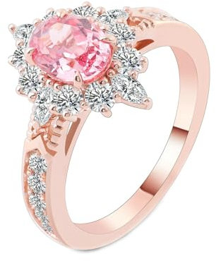 Epinki Echt Schmuck, Rose Gold 14K Au585 Ringe, Blumen Solitärring mit Oval 3ct Labor Erstellt Diamant Rose, 750 Gold Verlobungsring Hochzeitsring Pärchen Ringe Gr.49 (15.6)