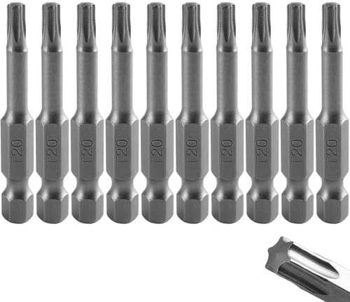 Befun T20 Torx Bit Set 50mm Lang, 1/4 Zoll Sechskantschaft, 10 Stück | S2 Stahl, Magnetisch, Schraubendreher-Set