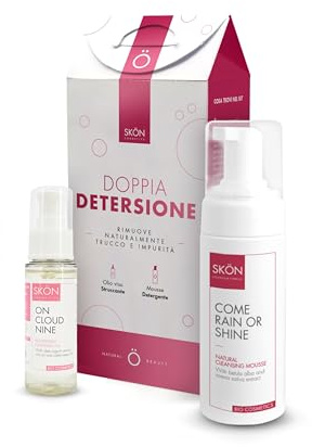 Skön - Kit Doppia Detersione Viso Composto da Mousse Detergente Viso con Glicerina e Olio Struccante con Vitamina E, Rimuove Trucco Sebo e Impurità Senza Seccare - Ideale per Tutti i Tipi di Pelle
