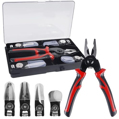 Set di pinze combinate 5 in 1 da 8 pollici, pinze crimpatrici intercambiabili con scatola di immagazzinaggio per crimpare, set di pinze combinate, pinze tagliafili per fai da te, professionisti, fai