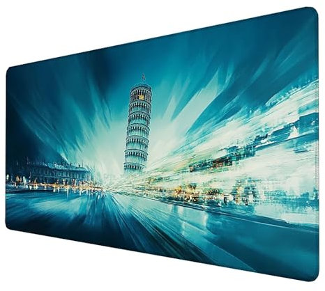 Alfombrilla Ratón, Alfombrilla Ratón XXL Gaming Tapete Escritorio Ordenador (1400x600x3mm) Protector Escritorio Alfombrilla, para Ratón Láser y Óptico (Torre inclinada de Pisa) (Color Blanco) O-K-9
